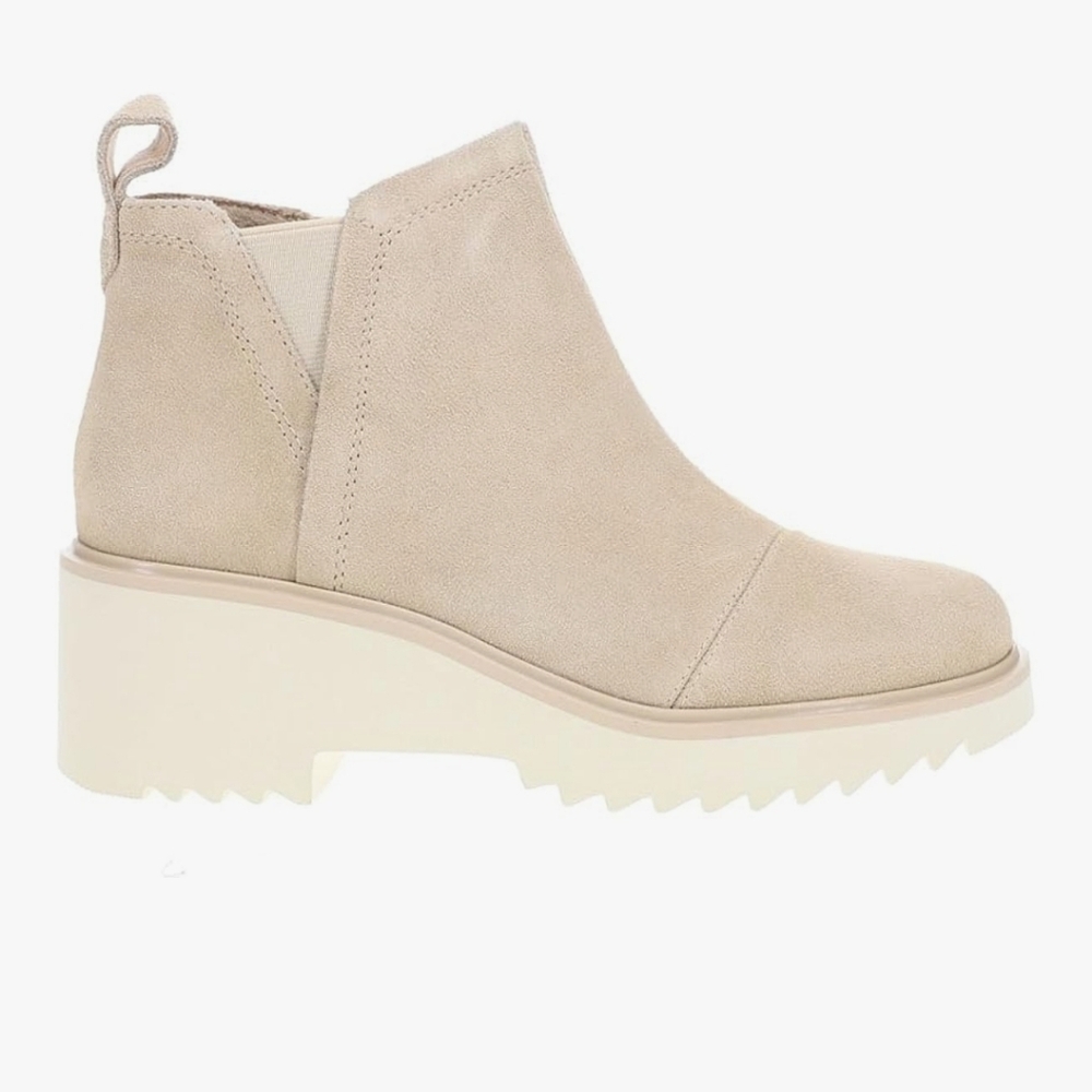 Toms Maude Wedge Chelsea Boot Oatmeal Tan Leather Upper Ankle Bootie Zip Size 8